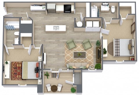 Floor plan for 2 beds, 2 baths, 1117 sqft